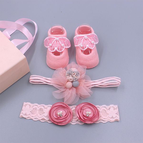 

3pcs child bow costume sets baby hairband girl first walker shoe sneaker anti-slip soft sole gift set birthday party favors cosp, Pink;yellow