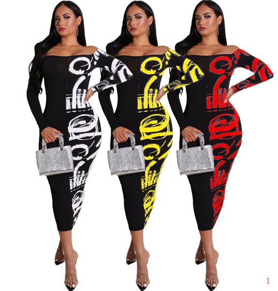 

designer women's dress summer europe and america fashion stitching multicolor large size note printing long skirt wf2004221, Black;gray