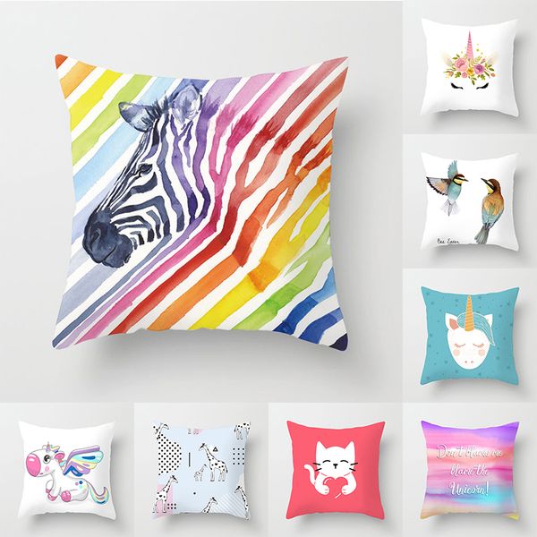 

mling 1pc 45x45cm cartoon unicorn flamingo print cushion decorative pillowcases pillow case striped pillowcase
