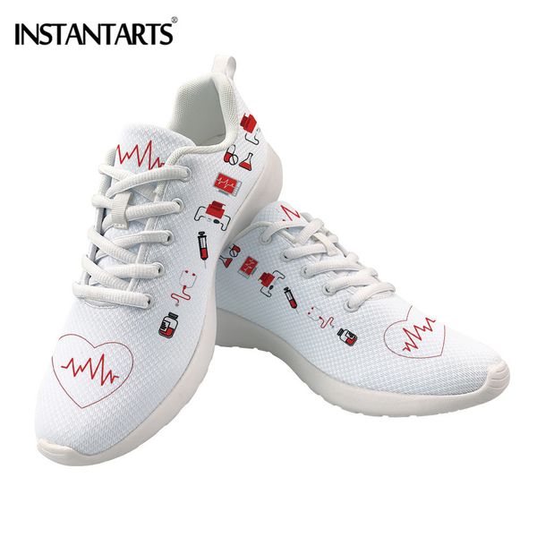 

instantarts 2020 spring nursing flats women shoes heart print sneakers casual mesh beathable heartbeat vulcanized shoes, Black