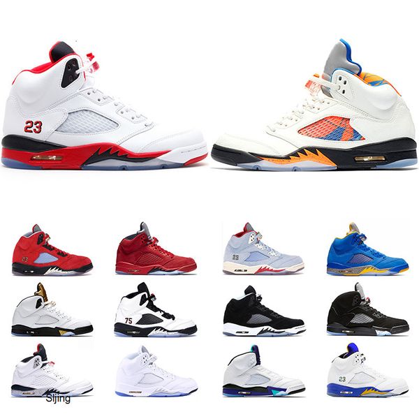 

5 men basketball shoes 5s bred fire red ice blue laney blue yellow trophy room mens trainer athletic sport sneaker ing