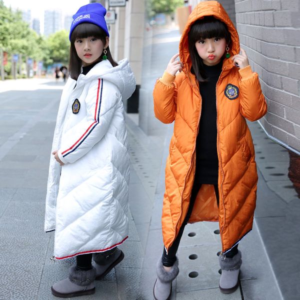 

2018 новый стиль зима корейский стиль моды girls'cotton-проложенный одежды женщин в big kid более-колено x-давно с капюшоном хлопок overco, Blue;gray