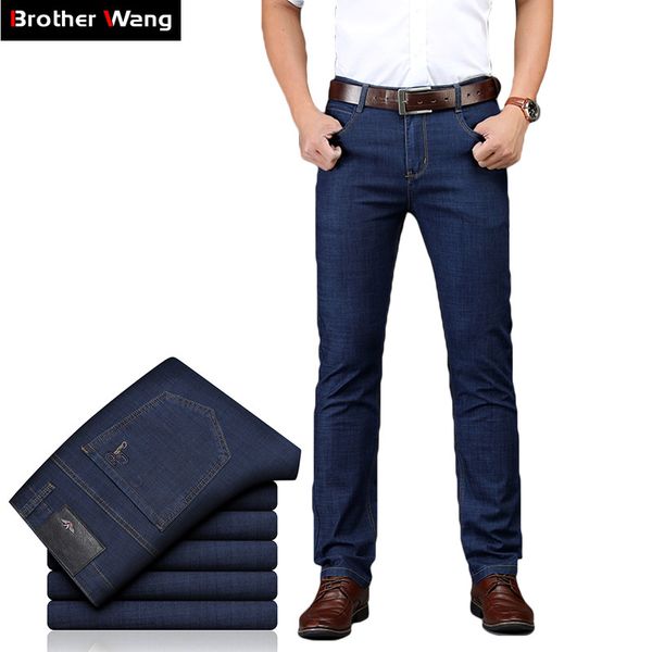 

2019 new men classic business jeans fashion casual primary color slim fit small straight male trousers denim pants brand clothes, Blue