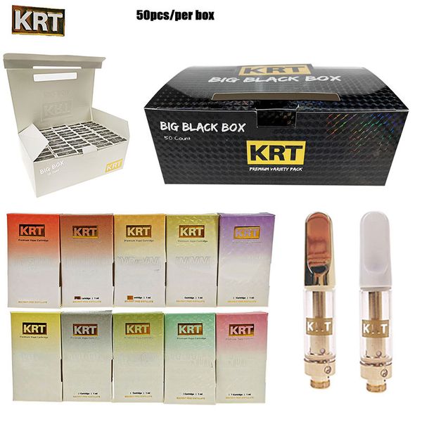 

Новые Hot KRT картридж 0,8 мл 1,0 мл KRT Vape Тележки стеклокерамической Золото Белый топ с упаковочной коробкой 510 Заправки Empty