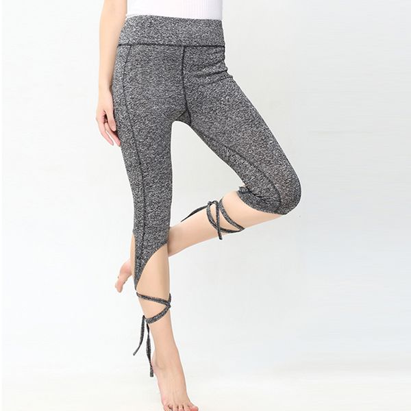 

klv quick dry running fitness women yoga pants elastic waist capri tights pocket gym female 3/4 length workout trousers #4, White;red