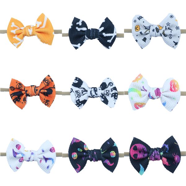 

halloween print headbands elasticity baby girls bow hair band kids hair accessories boutique halloween dress up headdress wholesale afj674, Slivery;white