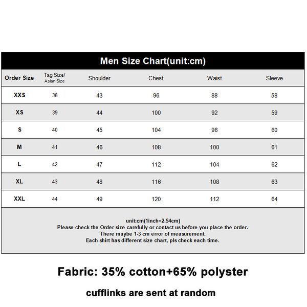 Cufflink Size Chart