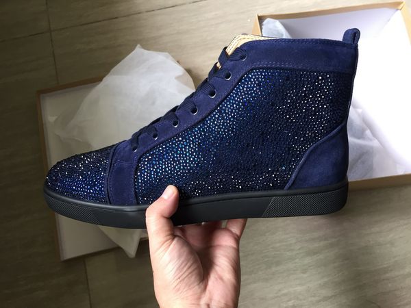 

big size eur36-46 designer shoes high cut red spike sedue calf sneaker party wedding shoes genuine leather casual shoes, Black