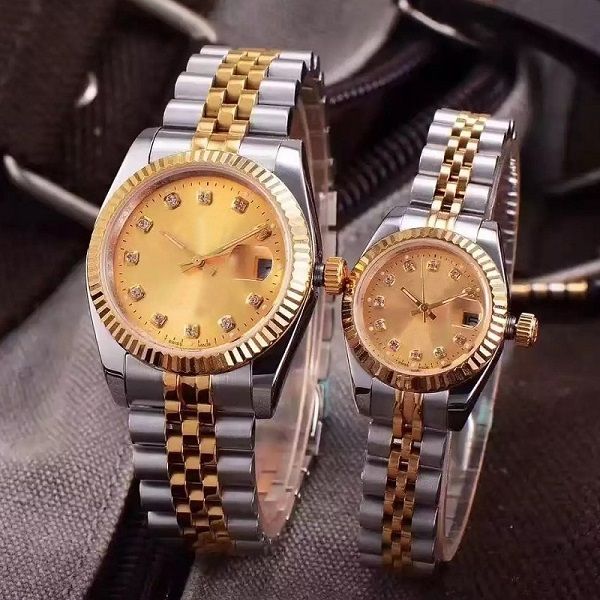 

luxury wristwatches couples style classic automatic movement mechanical fashion men mens women womens watch watches wristwatch, Slivery;brown