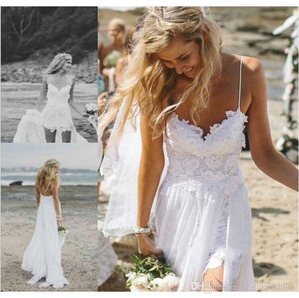 

backless spaghetti 2020 new summer wedding dresses high low-income summer chiffon long maxi wedding dresses ivory white, Black;gray