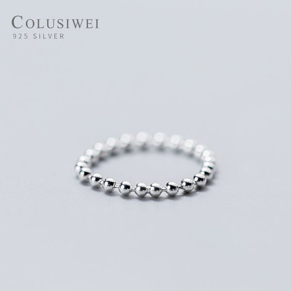 

colusiwei fashion round beaded finger rings for women genuine 925 sterling silver minimalism band female simple jewelry 2020 new, Golden;silver