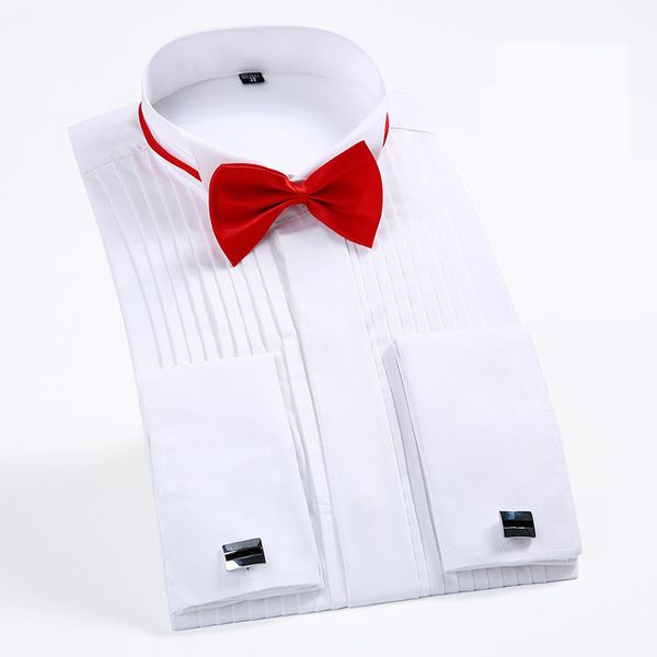 

формальные рубашки платья французской манжеты мужских рубашек смокинг жених свадебные с длинным рукавом slim fit французских запонками рубаш, White;black