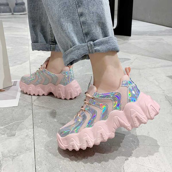 

women sneakers platform shoes casual sneakers women breathable mesh colorful chunky dad shoes thick sole ladies sports trainers, Black