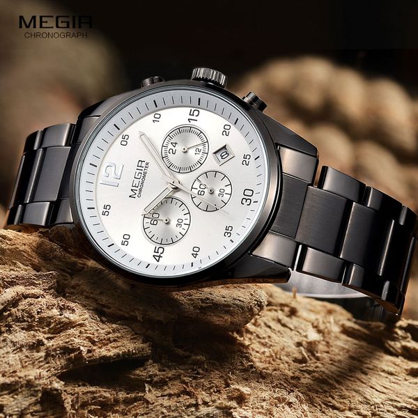 

relogio masculino brand fashion men watch 2019 megir male watch chronograph waterproof men watches 2019, Slivery;brown