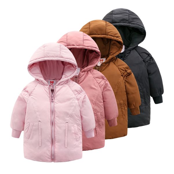 

2019 winter children out clothing boys and girls hooded cotton suit solid color thickening long section waterproof winter coat, Blue;gray