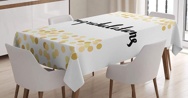 

graduation tablecloth calligraphy gold yellow confetti figures framework celebration dining room kitchen table cover