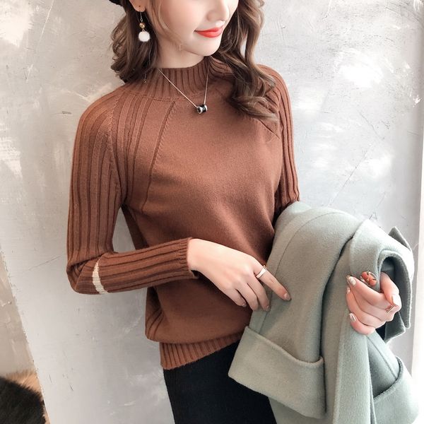 

new 2019 autumn winter women's pullovers slim knit turtleneck sweater stripe raglan sleeve korean style sweater casual knitwear, White;black