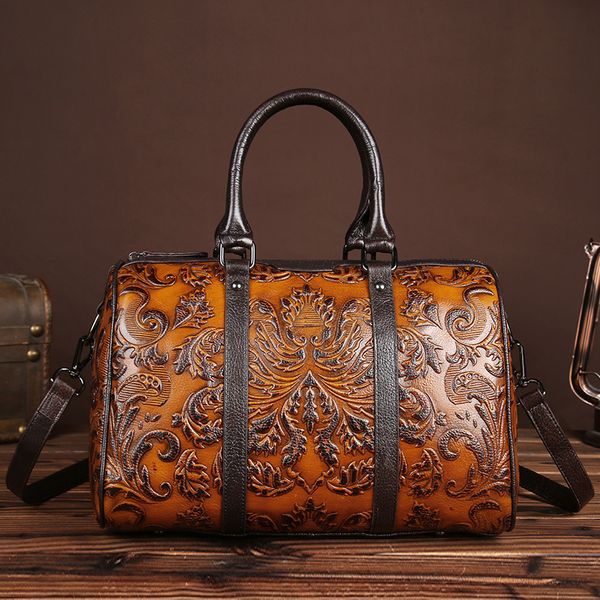 

new vintage genuine leather bags handbag women bags designer single shoulder bag messenger floral casual totes high quality