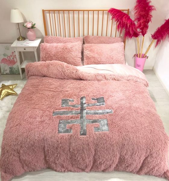 Brand Pink Alphabet Fairy Series Bed Set Super Shiny Super Warm