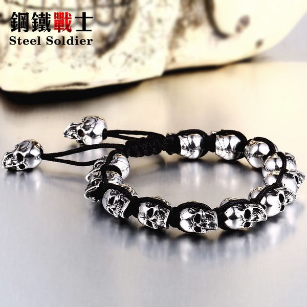 

steel soldier stainless steel skull bracelet men fashion unique jewelry skull skeleton bangle, Golden;silver