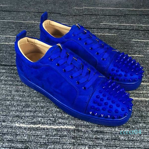 

new 2019 designer sneakers red bottom shoe low cut suede spike luxury for men and women party wedding crystal leather sneakers, Black