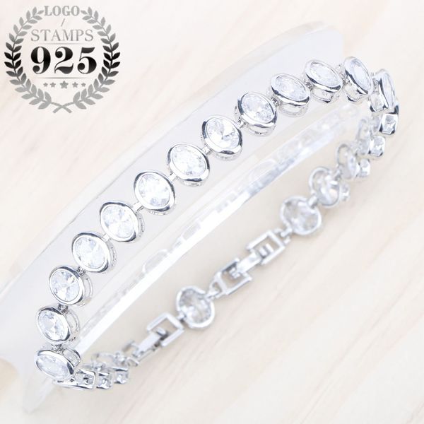 

trendy bracelet for women oval white cubic zircon silver 925 jewelry 18+2 cm length jewelry box, Golden;silver