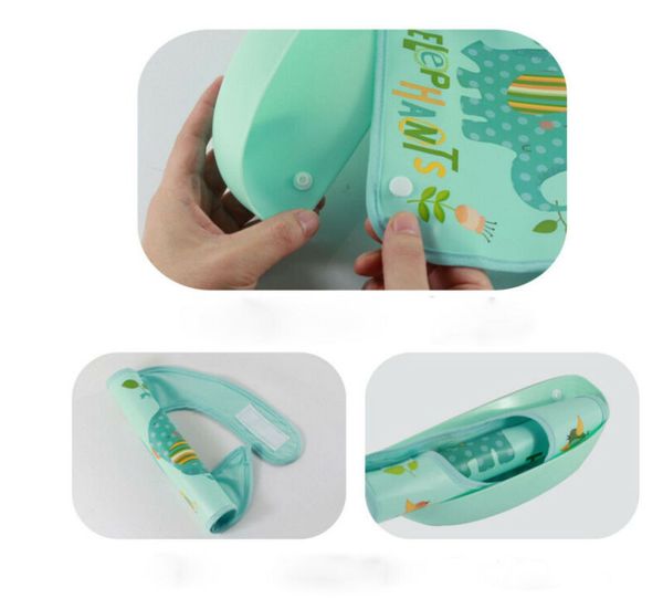 

infant baby boys girls silicone waterproof bib washable roll up crumb catcher feeding eating baby bib silicone+plastic apron set