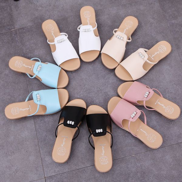 

обувь женские тапочки из бисера rhinestone студент open toe тапочки женщины пляж обувь покрытием флип-флоп sandalias mujer, Black