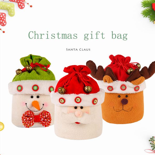 Grande Natal crianças bolsas de doces tecidos Tecido Papai Noel Snowmen Moose Xmas Saco de Presente Crianças Saco Drawstring Armazenamento Recipiente BH2444 CY