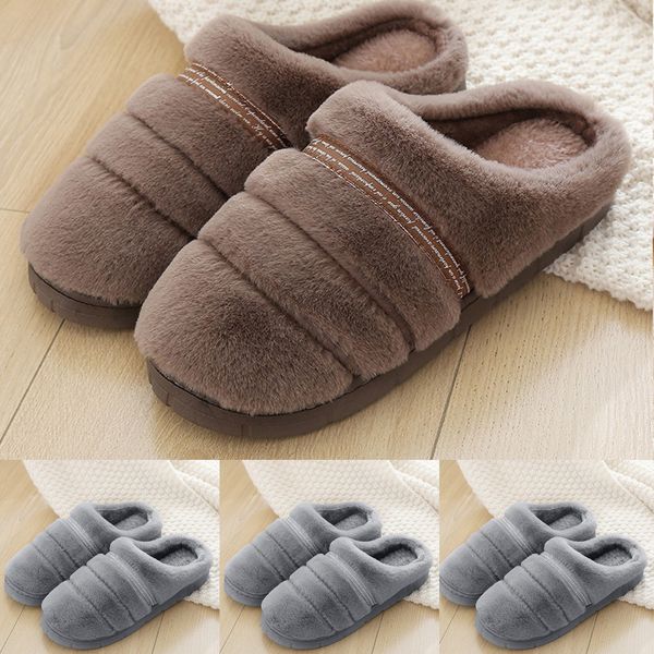 

flock coffee warm slippers men soft plush warm home slippers men winter zapatos de hombre couple non-slip casual indoor shoes, Black