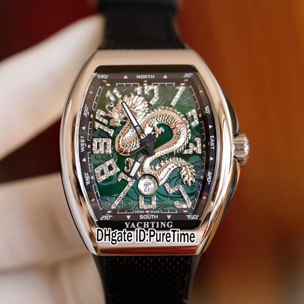 

new vanguard yachting v45 miyota 8215 automatic mens watch steel green silver dragon totem dial diamond markers black rubber puretime e132c3, Slivery;brown