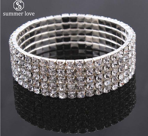 

elegant bride shining rhinestone silver color wedding bracelet for women stretch crystal stackable bracelet fashion jewelry gift 2019, Black