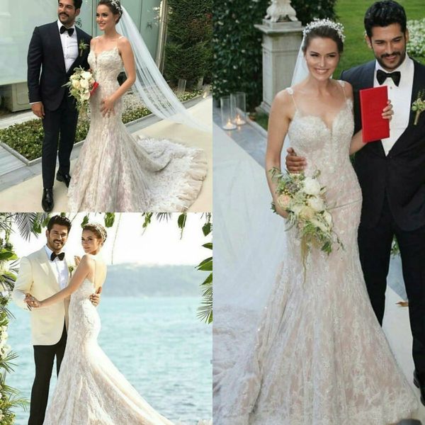 

2020 summer mermaid wedding dresses spaghetti straps lace backless bridal beach wedding gowns sequins robes de mariÃ©e, White