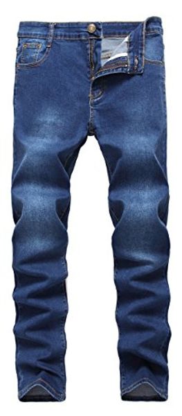 

fredd marshall men's skinny jeans stretch slim straight fit fashion basic denim pants, Blue