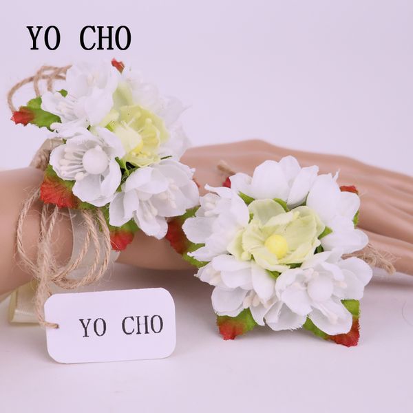 

yo cho high-end creative wedding decor mariage rose wrist corsage flowers silk lace pe diy brides bridesmaid wrist flower prom