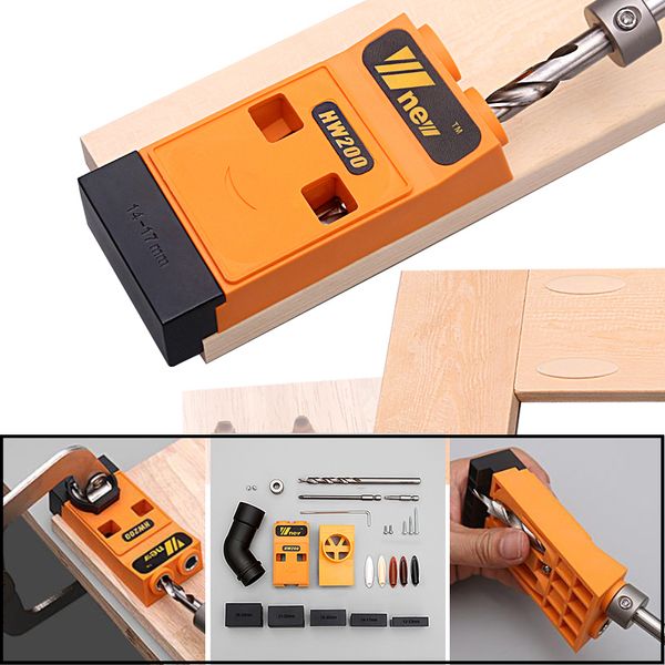 

woodworking inclined hole locator puncher locator pocket hole jig kit system w/ step drill bit & accessories carpentry diy tools