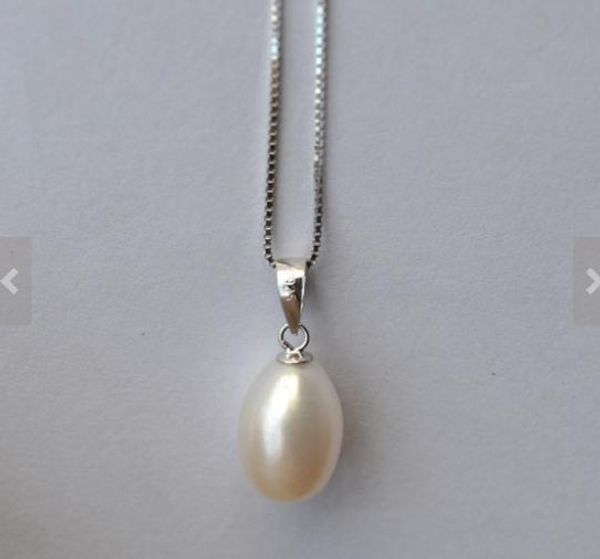 

unique pearls jewellery store 9x12mm rice white genuine freshwater pearl silver necklace charming women gift fine jewelry