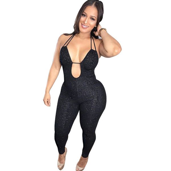 

nightclub jumpsuits for women 2018 autumn new spaghetti strap women jumpsuit bodycon backless sequins rompers womens jumpsuit, Black;white