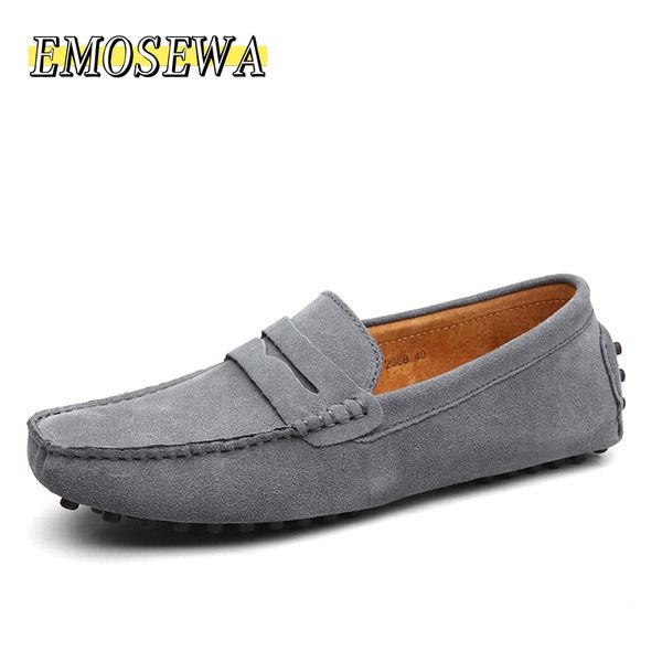 

emosewa fashion men loafers men's casual shoes suede leather moccasins masculino breathable slip on boat shoe chaussures hommes, Black