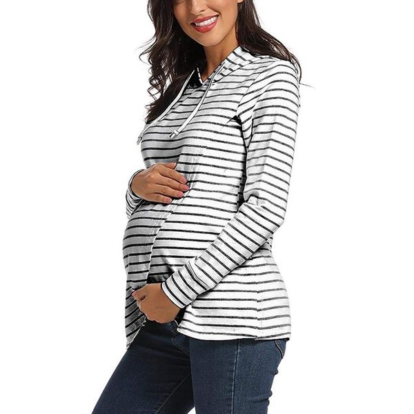 

2019 pregnant woman new women maternity clothes soft long sleeve striped hoodie nursing sweatshirts for breastfeeding