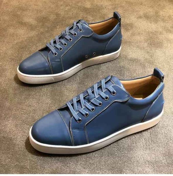 

designer shoes for man women red bottoms junior spikes flat sneakers blue genuine leather fashion paris dress shoes with box, Black