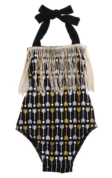 

cute newborn summer baby girls clothing bodysuit tribe tie backless jumpsuit tassel kids infant girl bodysuit clothes, Blue