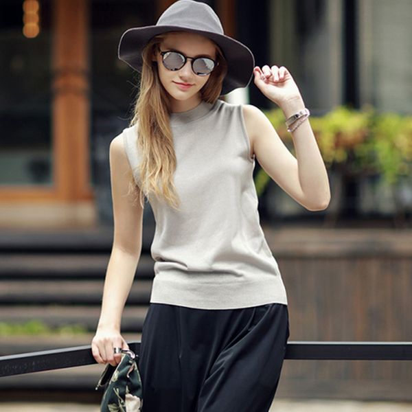 

ice silk knitted tank women solid sleeveless elegant thin summer 2020 new arrival, White