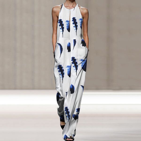 

women's jumpsuits & rompers womens summer sleeveless vintage printed playsuits vonda ladies elegant club party overalls femme pants 5xl, Black;white