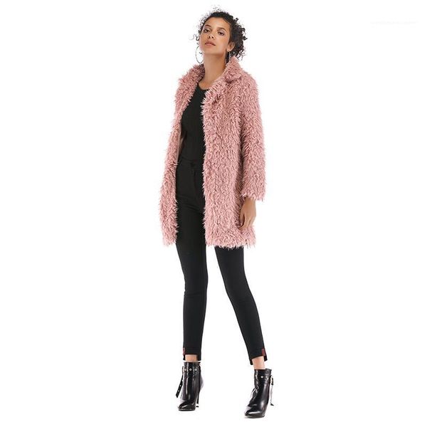 

solid womens long sleeve slim coat donna casual fleece warm clothes new designer womens faux fur fashion, Black