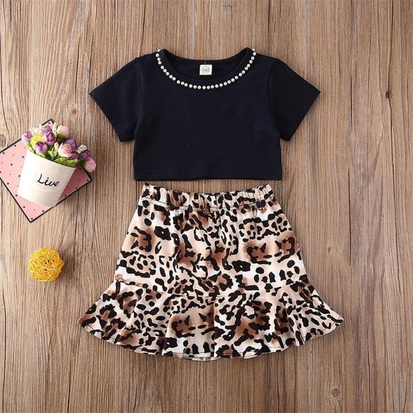 

дети девушки наборы летняя детская одежда футболка леопардовый принт пакет ягодицы рыбий хвост юбки наборы малыш девушка одежда наряды, White