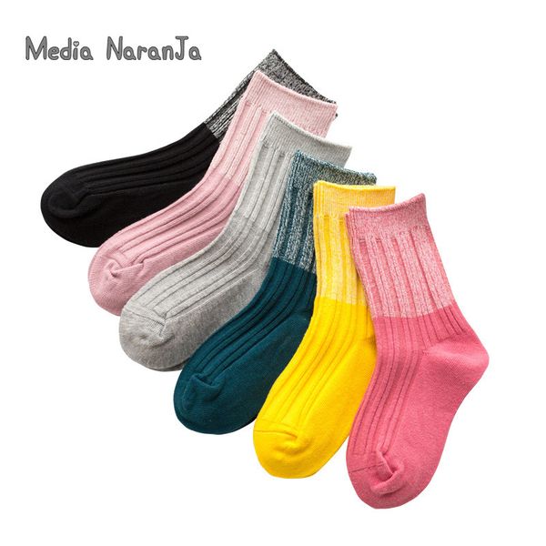 

2019 autumn new children's socks baby double needle vertical color matching night light simple design tide socks, Pink;yellow