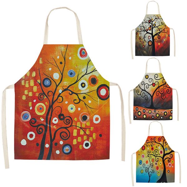 

1 pcs life tree kitchen apron for woman sleeveless cotton linen aprons home cooking baking bibs cleaning tools