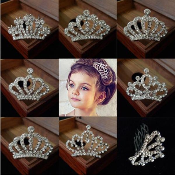 

korean children's mini crown hair comb hair accessories alloy rhinestone birthday tiara hair accessories princess performance headdress, White;red