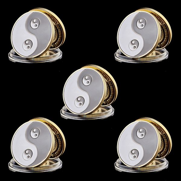 

5pcs Commemorative Coins Metal Tai Chi Gossip Card Guard Protector Metal Craft Poker Chips Poker Game Accessories